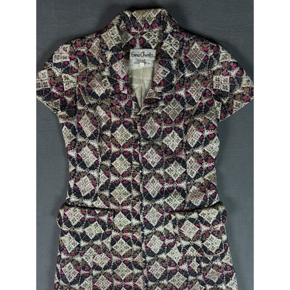 Gino Charles Dress Womens 8 A Line Geometric APC Pattern Vintage Elegant Diamond - Picture 3 of 13